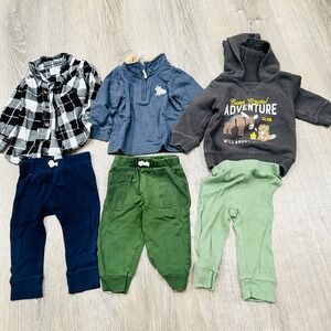 Carter's Okie Dokie Baby Boy 6 Piece Outfit Bundle Plaid Hoodie Pants 9M